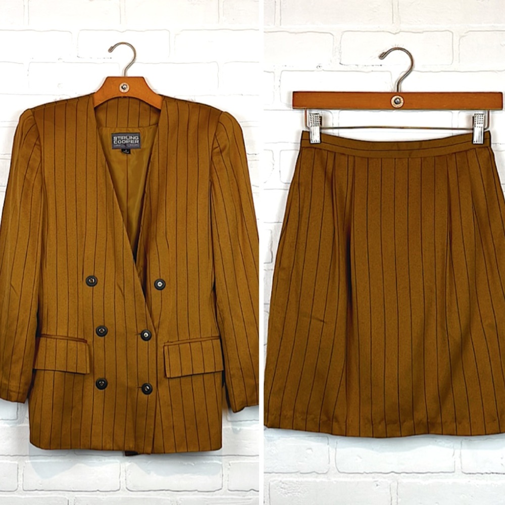 Vintage 90’s Sterling Cooper Golden Striped Blazer Skirt Set S